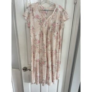 Miss Elaine Floral Nightgown Pink Short Sleeve Soft Knit Lace‎ Trim Size M